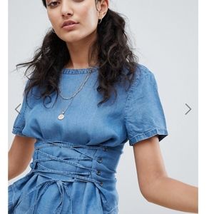 Noisy May Denim Top With Corset Detail